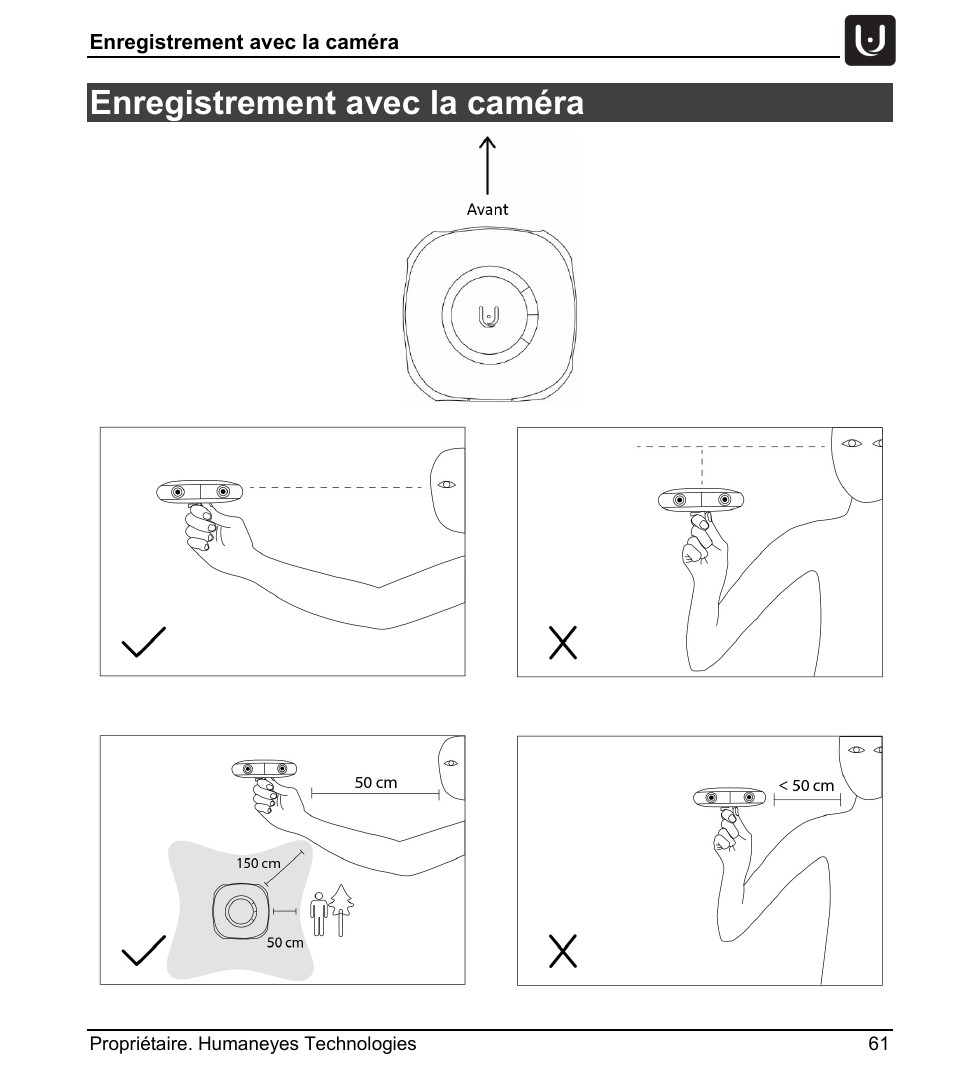 Enregistrement avec la caméra | Vuze 4K 3D 360 Spherical VR Camera (Yellow) User Manual | Page 61 / 113