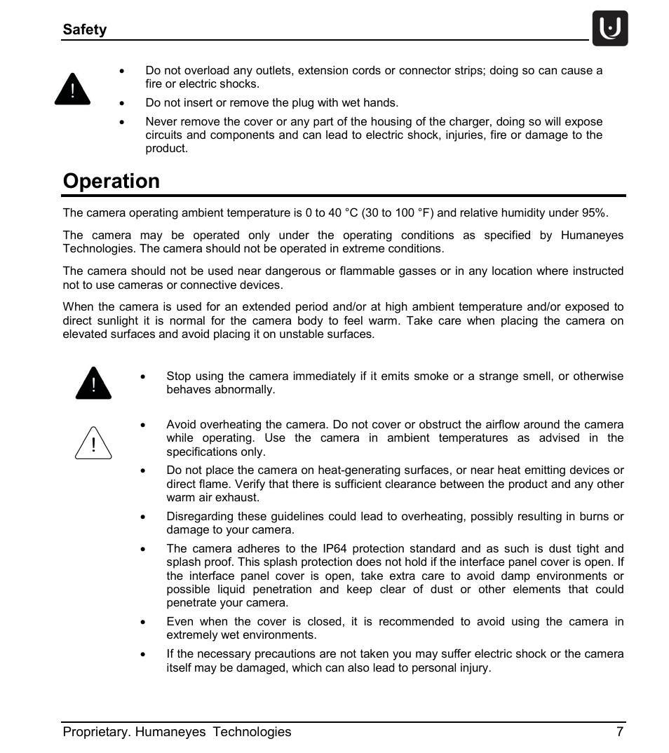 Operation, Safety | Vuze 4K 3D 360 Spherical VR Camera (Yellow) User Manual | Page 7 / 113