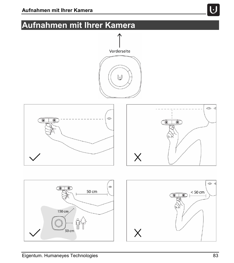 Aufnahmen mit ihrer kamera | Vuze 4K 3D 360 Spherical VR Camera (Yellow) User Manual | Page 83 / 113
