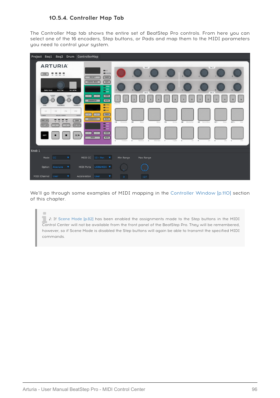 Controller map tab, Controller map [p.96 | Arturia BeatStep Pro MIDI/Analog Controller and Sequencer Kit with CV/Gate Cables (Black) User Manual | Page 101 / 137