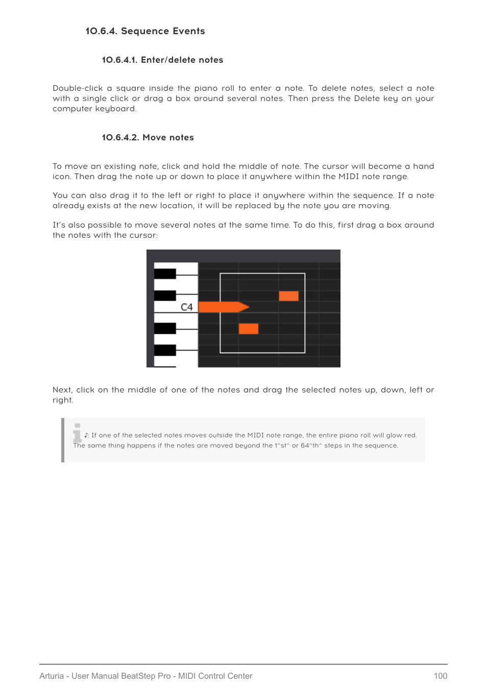 Sequence events, Enter/delete notes, Move notes | Arturia BeatStep Pro MIDI/Analog Controller and Sequencer Kit with CV/Gate Cables (Black) User Manual | Page 105 / 137