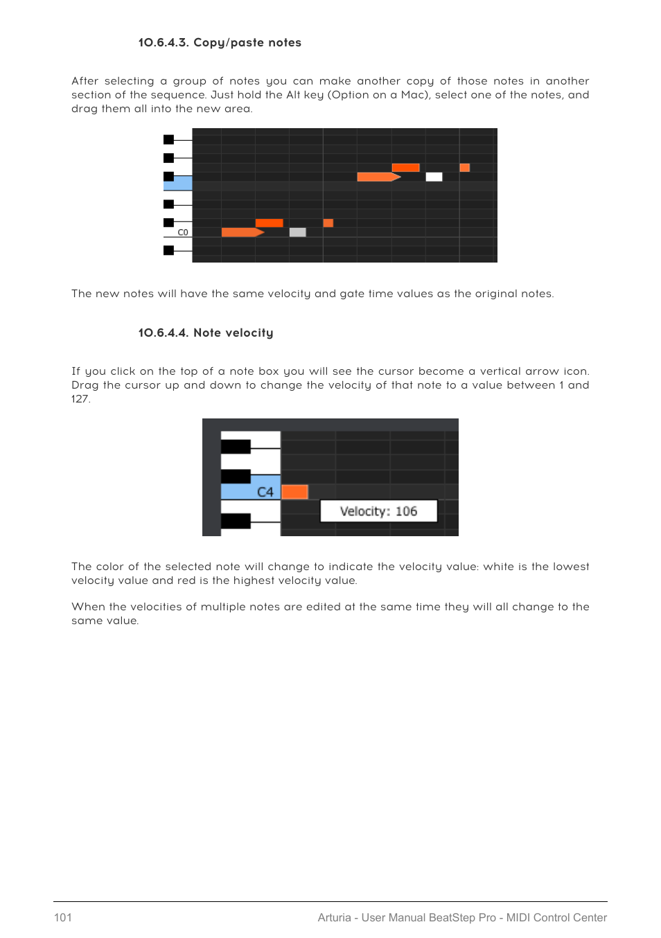Copy/paste notes, Note velocity | Arturia BeatStep Pro MIDI/Analog Controller and Sequencer Kit with CV/Gate Cables (Black) User Manual | Page 106 / 137