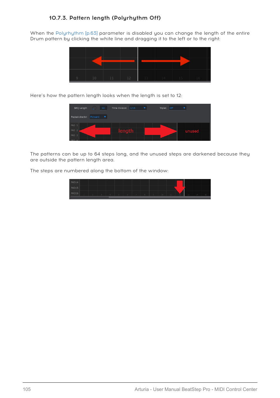 Pattern length (polyrhythm off) | Arturia BeatStep Pro MIDI/Analog Controller and Sequencer Kit with CV/Gate Cables (Black) User Manual | Page 110 / 137