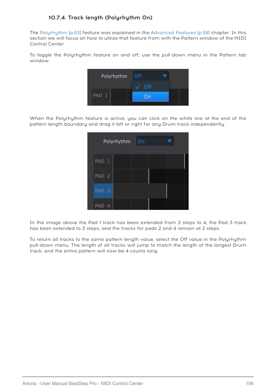 Track length (polyrhythm on) | Arturia BeatStep Pro MIDI/Analog Controller and Sequencer Kit with CV/Gate Cables (Black) User Manual | Page 111 / 137