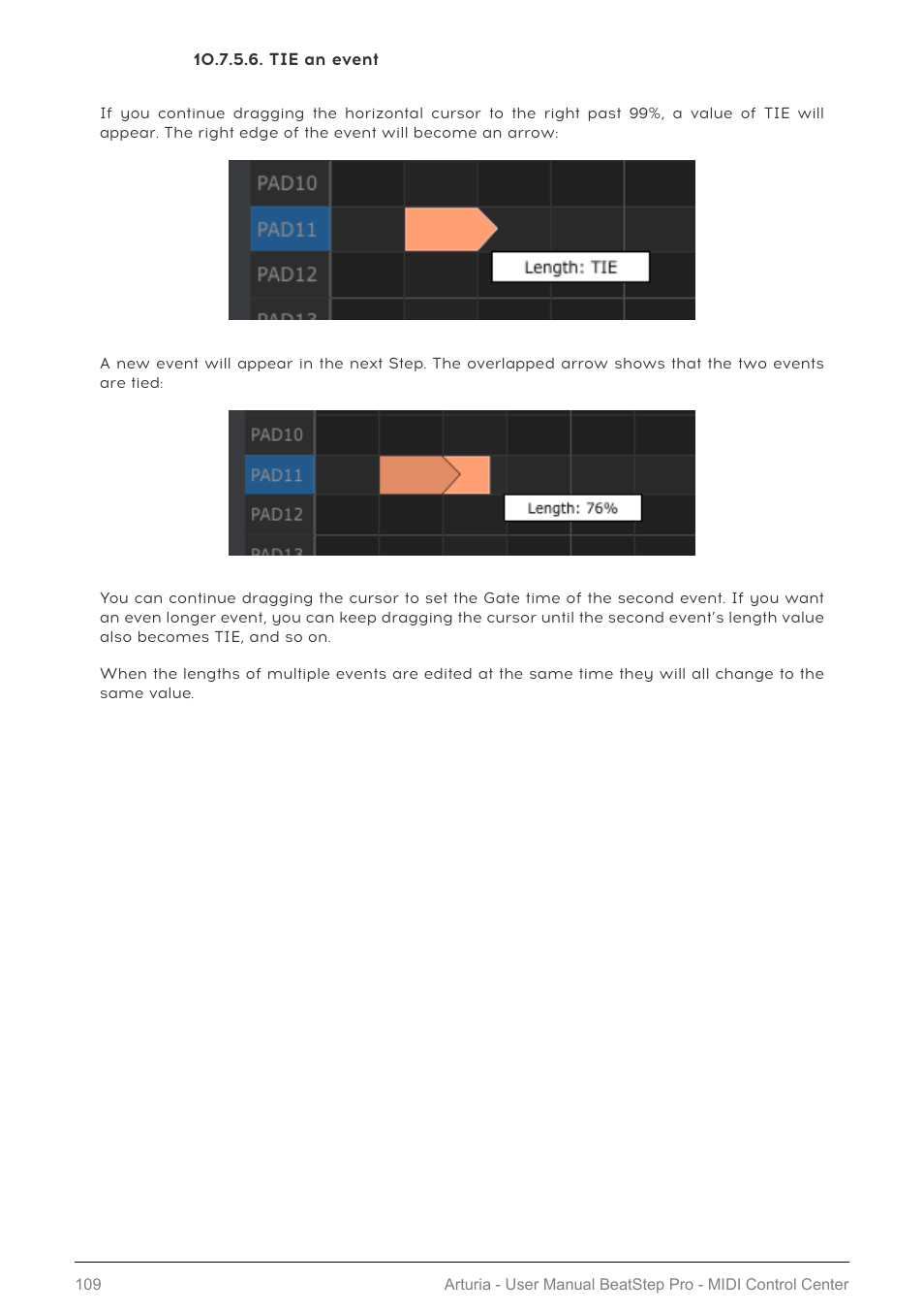 Tie an event | Arturia BeatStep Pro MIDI/Analog Controller and Sequencer Kit with CV/Gate Cables (Black) User Manual | Page 114 / 137