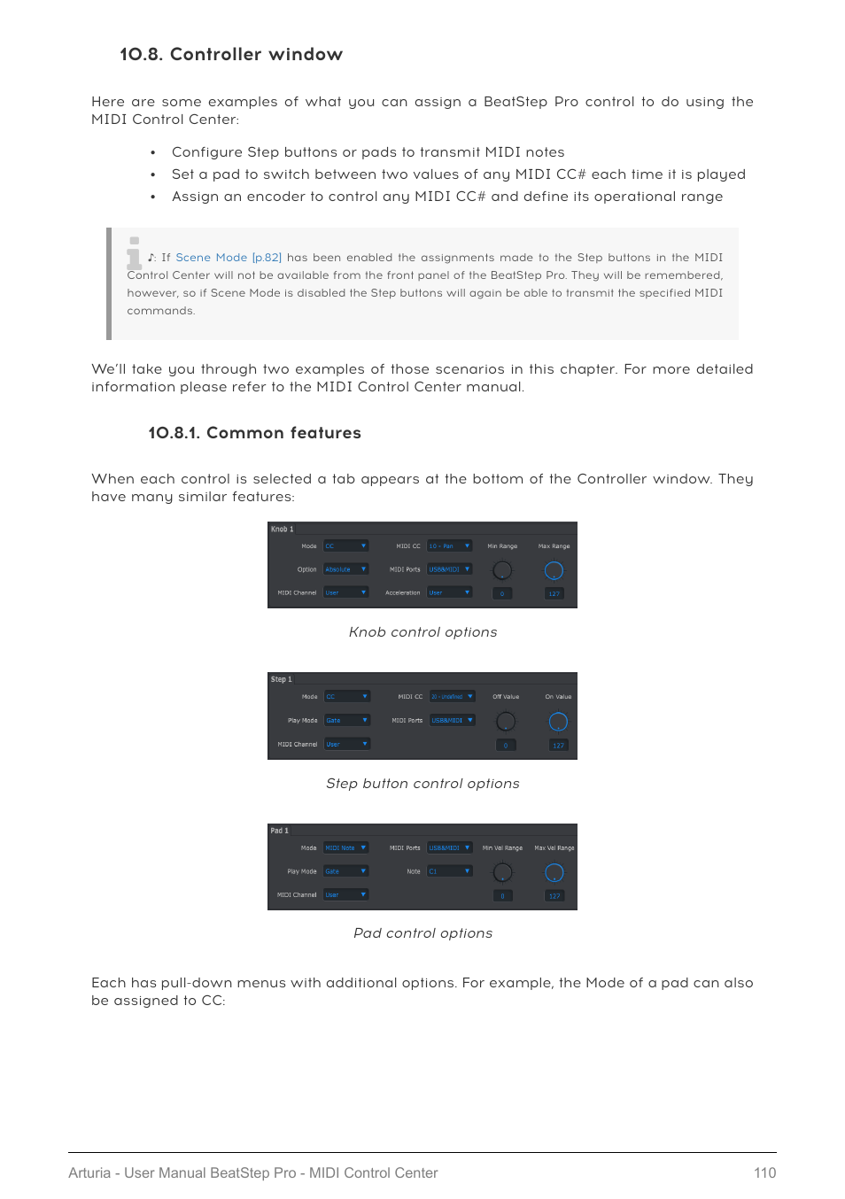 Controller window, Common features | Arturia BeatStep Pro MIDI/Analog Controller and Sequencer Kit with CV/Gate Cables (Black) User Manual | Page 115 / 137