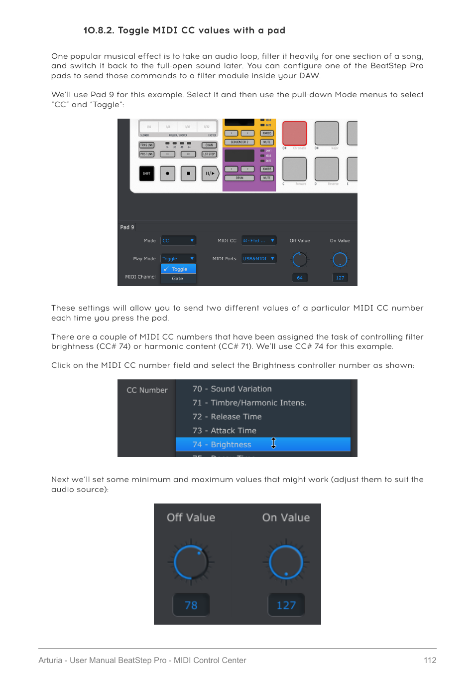 Toggle midi cc values with a pad | Arturia BeatStep Pro MIDI/Analog Controller and Sequencer Kit with CV/Gate Cables (Black) User Manual | Page 117 / 137
