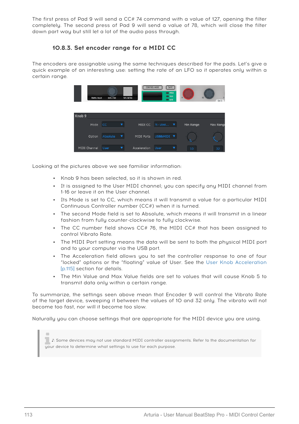 Set encoder range for a midi cc | Arturia BeatStep Pro MIDI/Analog Controller and Sequencer Kit with CV/Gate Cables (Black) User Manual | Page 118 / 137