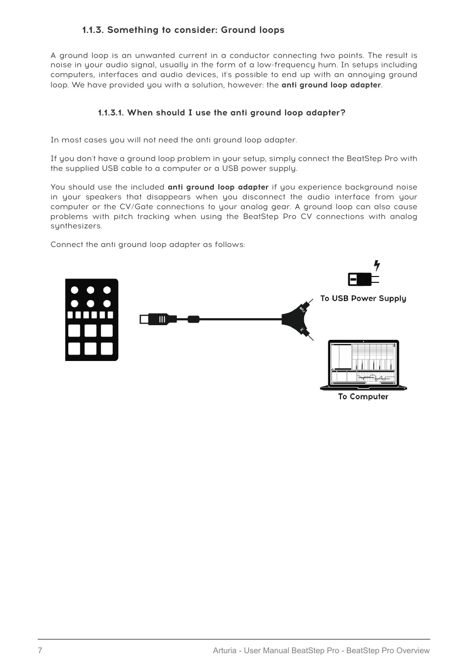Something to consider: ground loops, When should i use the anti ground loop adapter | Arturia BeatStep Pro MIDI/Analog Controller and Sequencer Kit with CV/Gate Cables (Black) User Manual | Page 12 / 137
