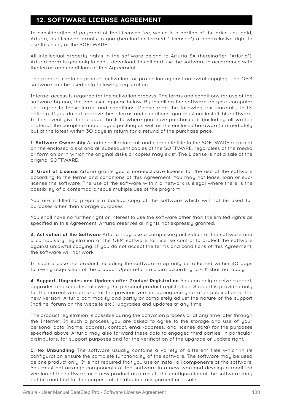 Software license agreement | Arturia BeatStep Pro MIDI/Analog Controller and Sequencer Kit with CV/Gate Cables (Black) User Manual | Page 135 / 137