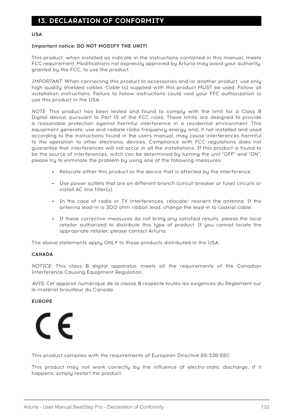 Declaration of conformity | Arturia BeatStep Pro MIDI/Analog Controller and Sequencer Kit with CV/Gate Cables (Black) User Manual | Page 137 / 137