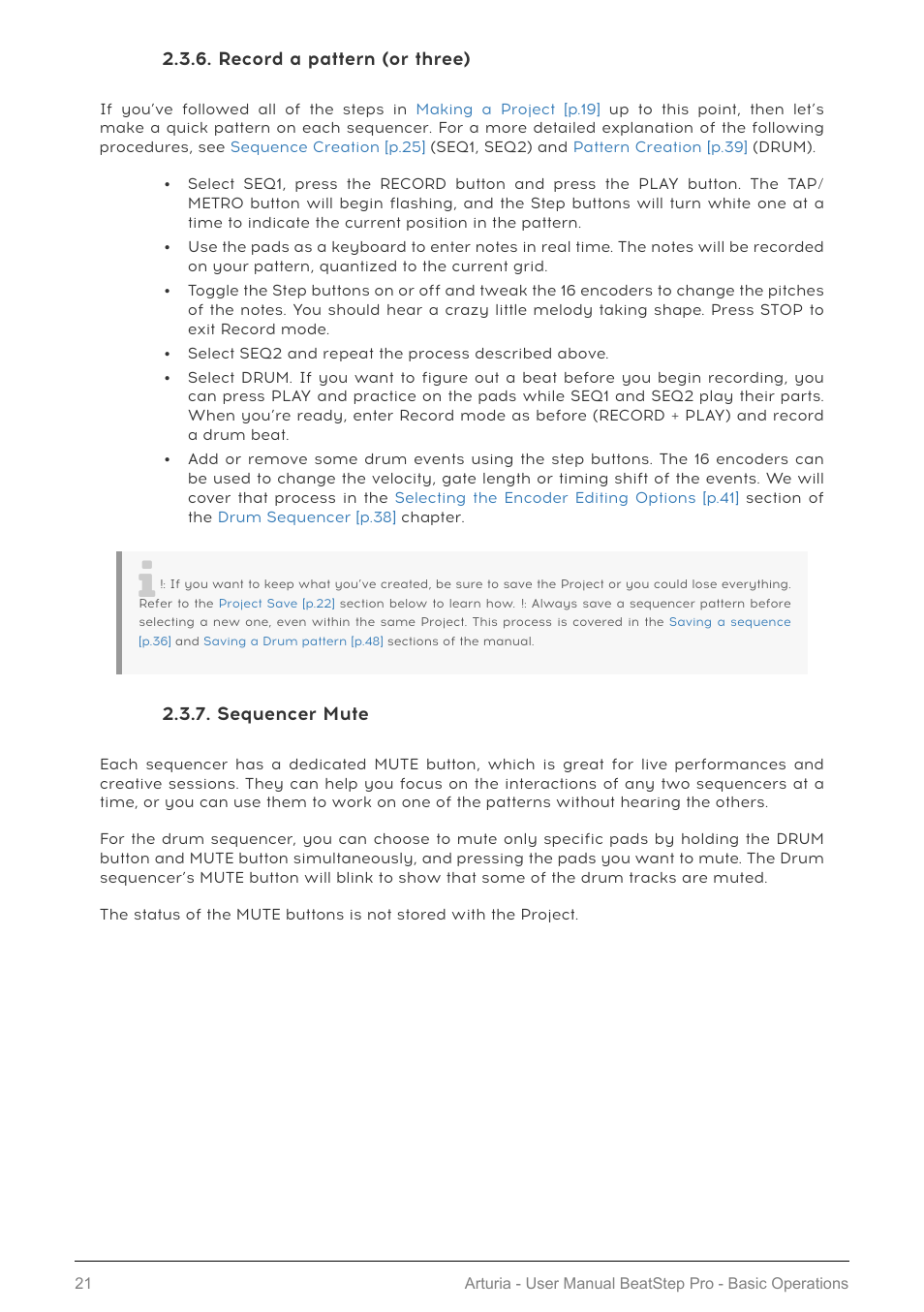 Record a pattern (or three), Sequencer mute | Arturia BeatStep Pro MIDI/Analog Controller and Sequencer Kit with CV/Gate Cables (Black) User Manual | Page 26 / 137