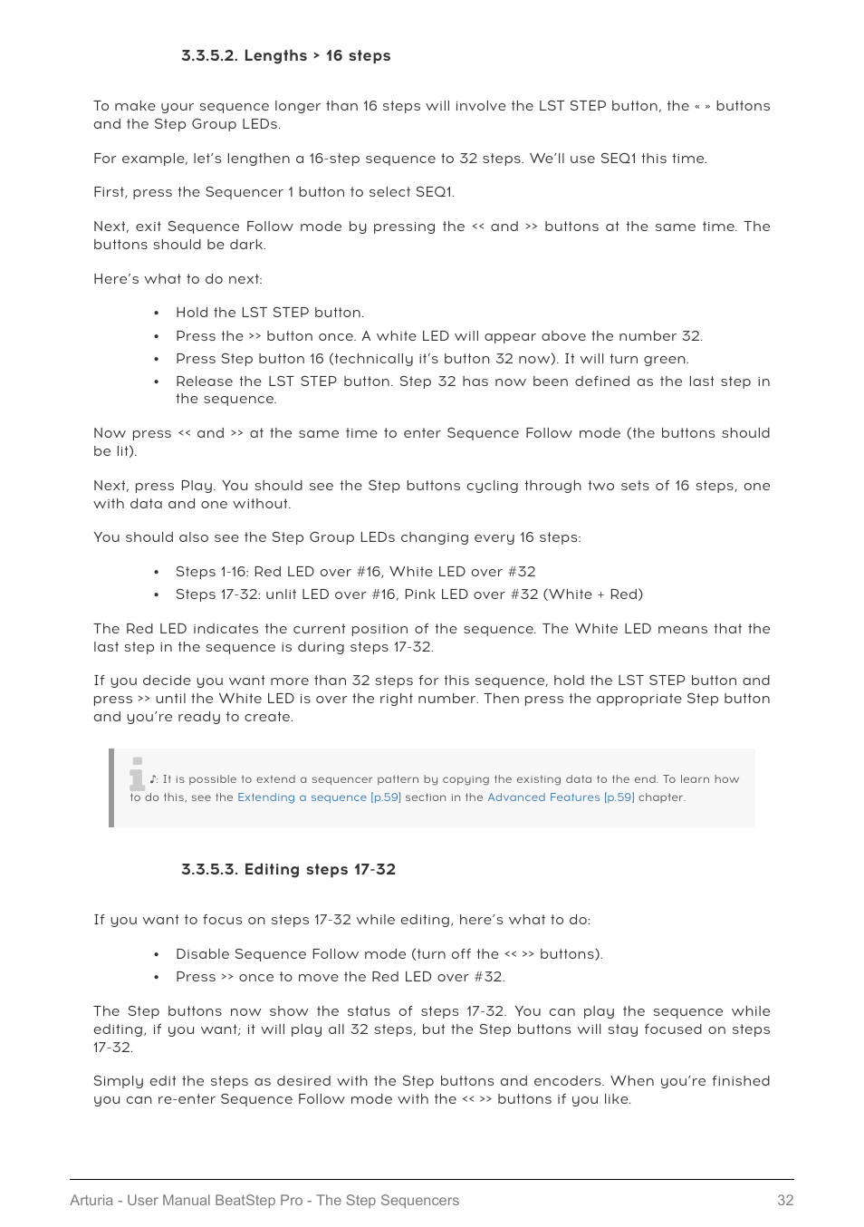 Lengths > 16 steps, Editing steps 17-32 | Arturia BeatStep Pro MIDI/Analog Controller and Sequencer Kit with CV/Gate Cables (Black) User Manual | Page 37 / 137