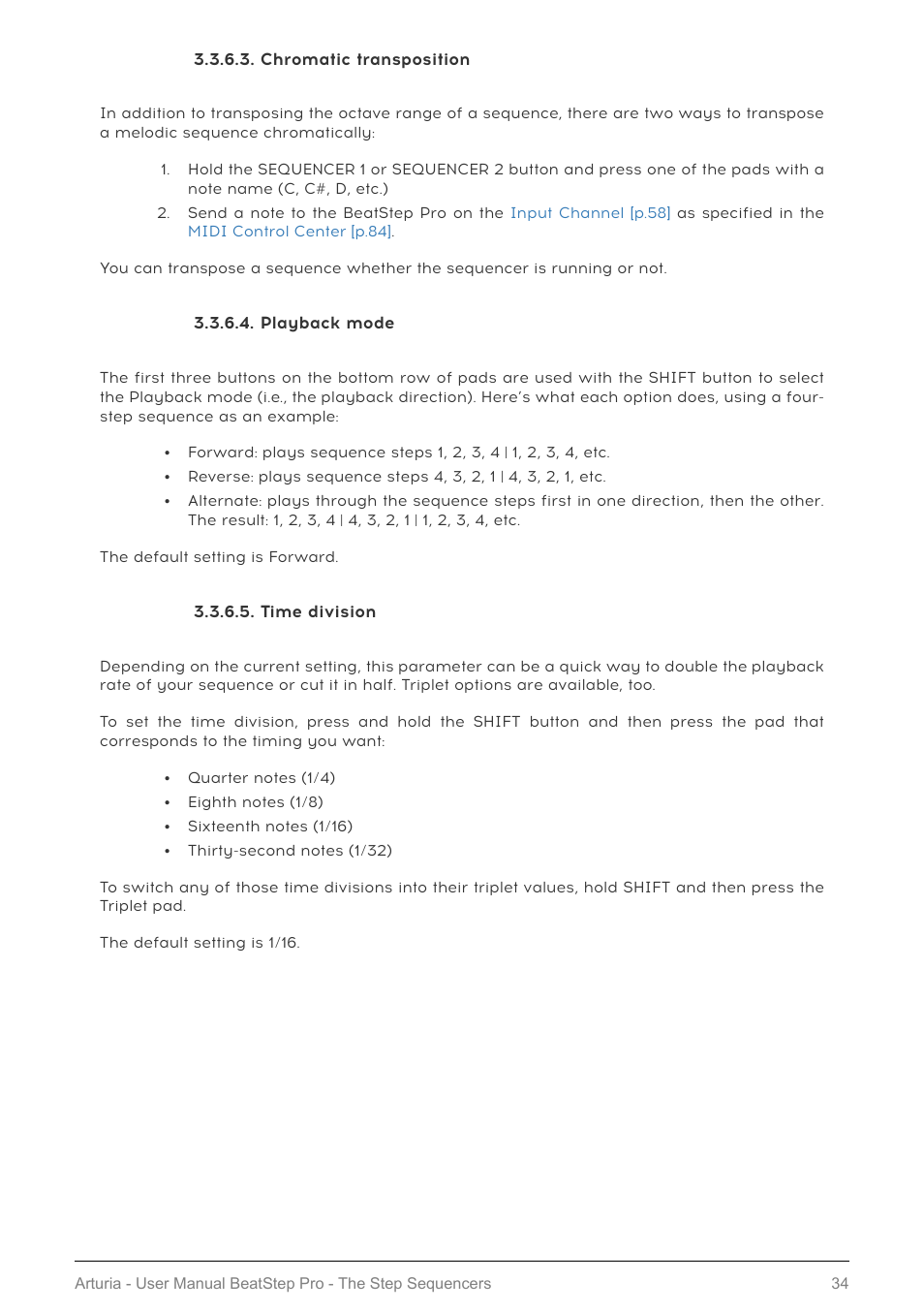 Chromatic transposition, Playback mode, Time division | Arturia BeatStep Pro MIDI/Analog Controller and Sequencer Kit with CV/Gate Cables (Black) User Manual | Page 39 / 137