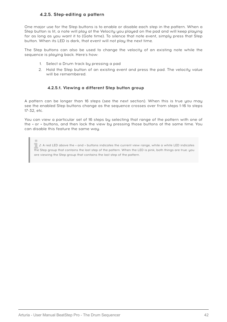 Step-editing a pattern, Viewing a different step button group | Arturia BeatStep Pro MIDI/Analog Controller and Sequencer Kit with CV/Gate Cables (Black) User Manual | Page 47 / 137