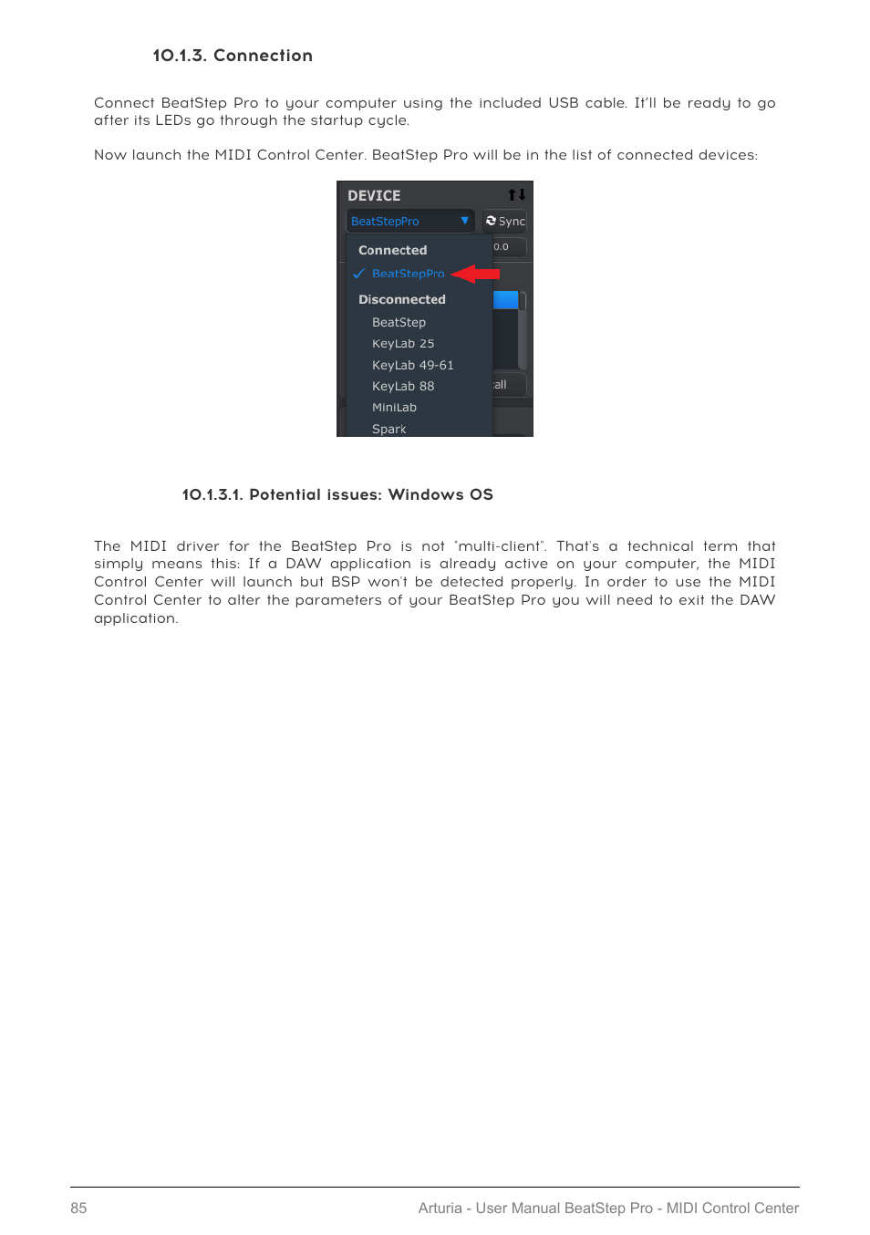 Connection, Potential issues: windows os | Arturia BeatStep Pro MIDI/Analog Controller and Sequencer Kit with CV/Gate Cables (Black) User Manual | Page 90 / 137