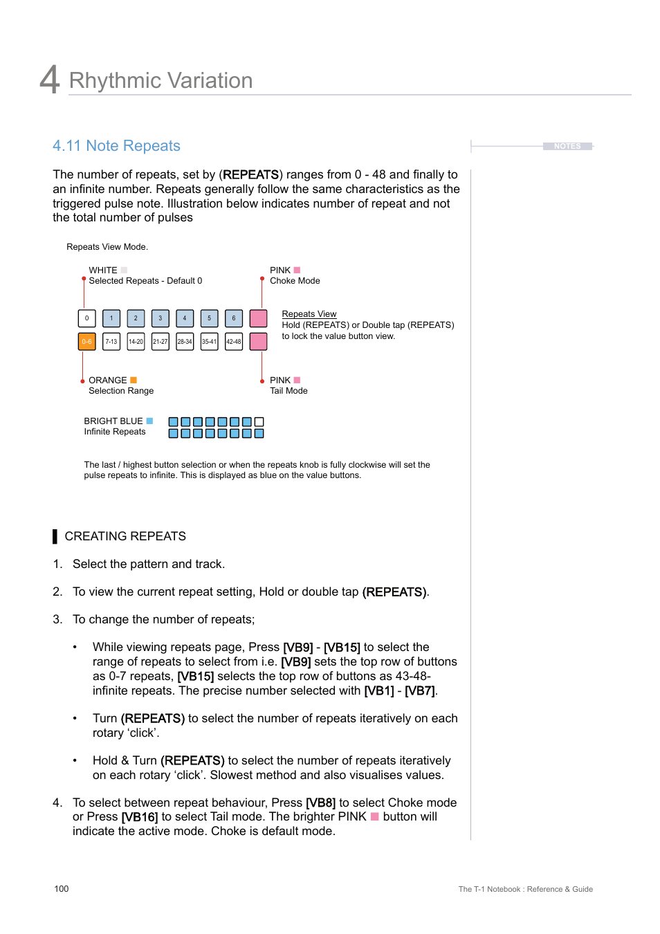 11 note repeats, Rhythmic variation | Torso Electronics T-1 16-Track Algorithmic Desktop Sequencer User Manual | Page 100 / 230