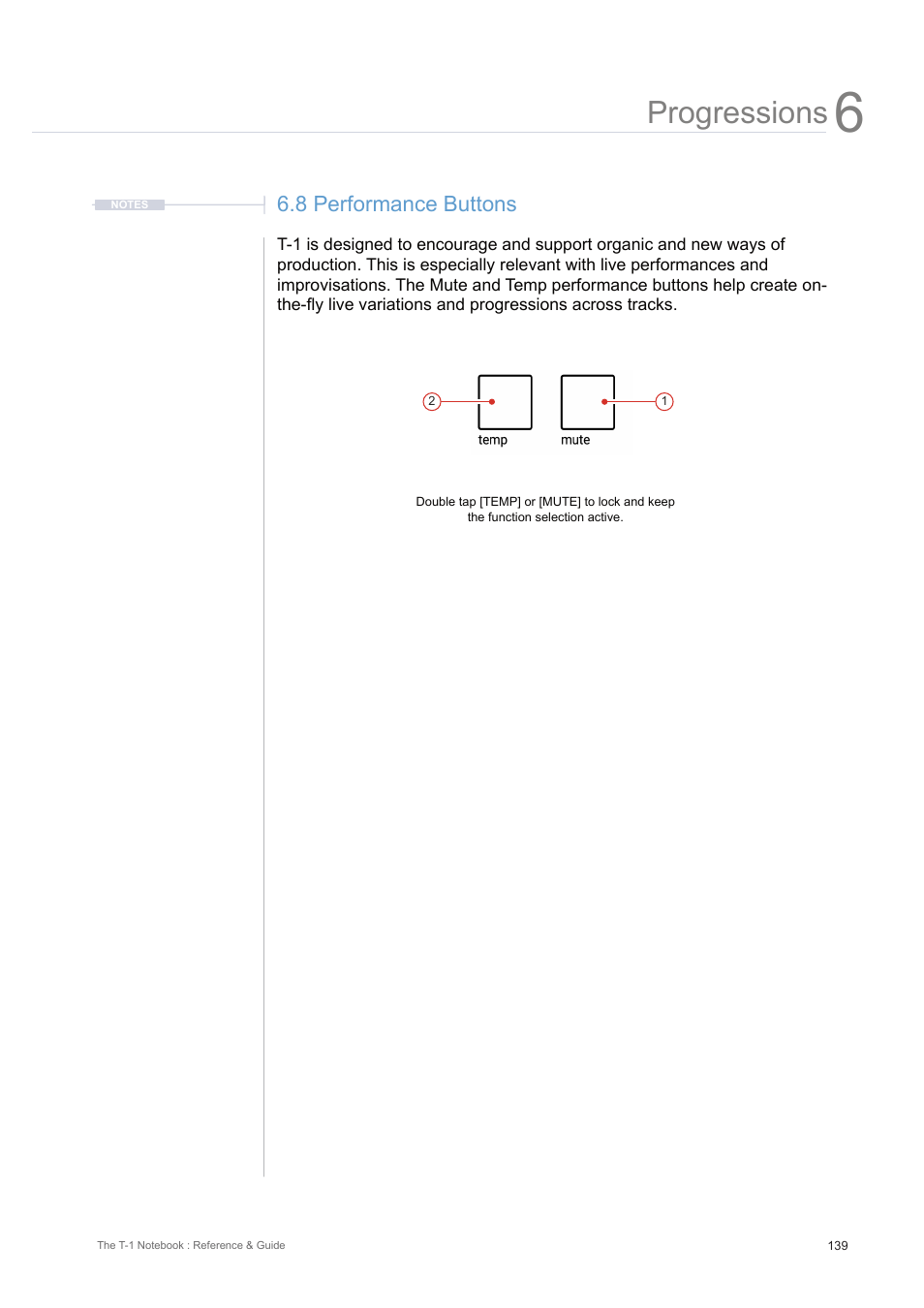 8 performance buttons, Progressions | Torso Electronics T-1 16-Track Algorithmic Desktop Sequencer User Manual | Page 139 / 230