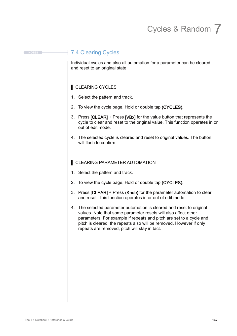 4 clearing cycles, Cycles & random | Torso Electronics T-1 16-Track Algorithmic Desktop Sequencer User Manual | Page 147 / 230