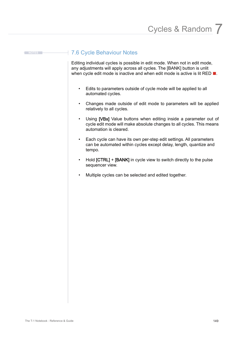 6 cycle behaviour notes, Cycles & random | Torso Electronics T-1 16-Track Algorithmic Desktop Sequencer User Manual | Page 149 / 230