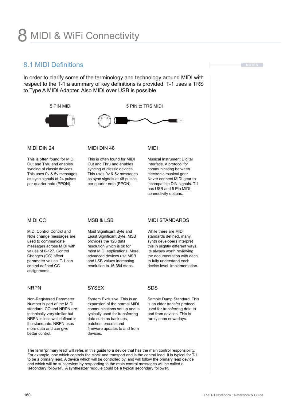 1 midi definitions, Midi & wifi connectivity | Torso Electronics T-1 16-Track Algorithmic Desktop Sequencer User Manual | Page 160 / 230