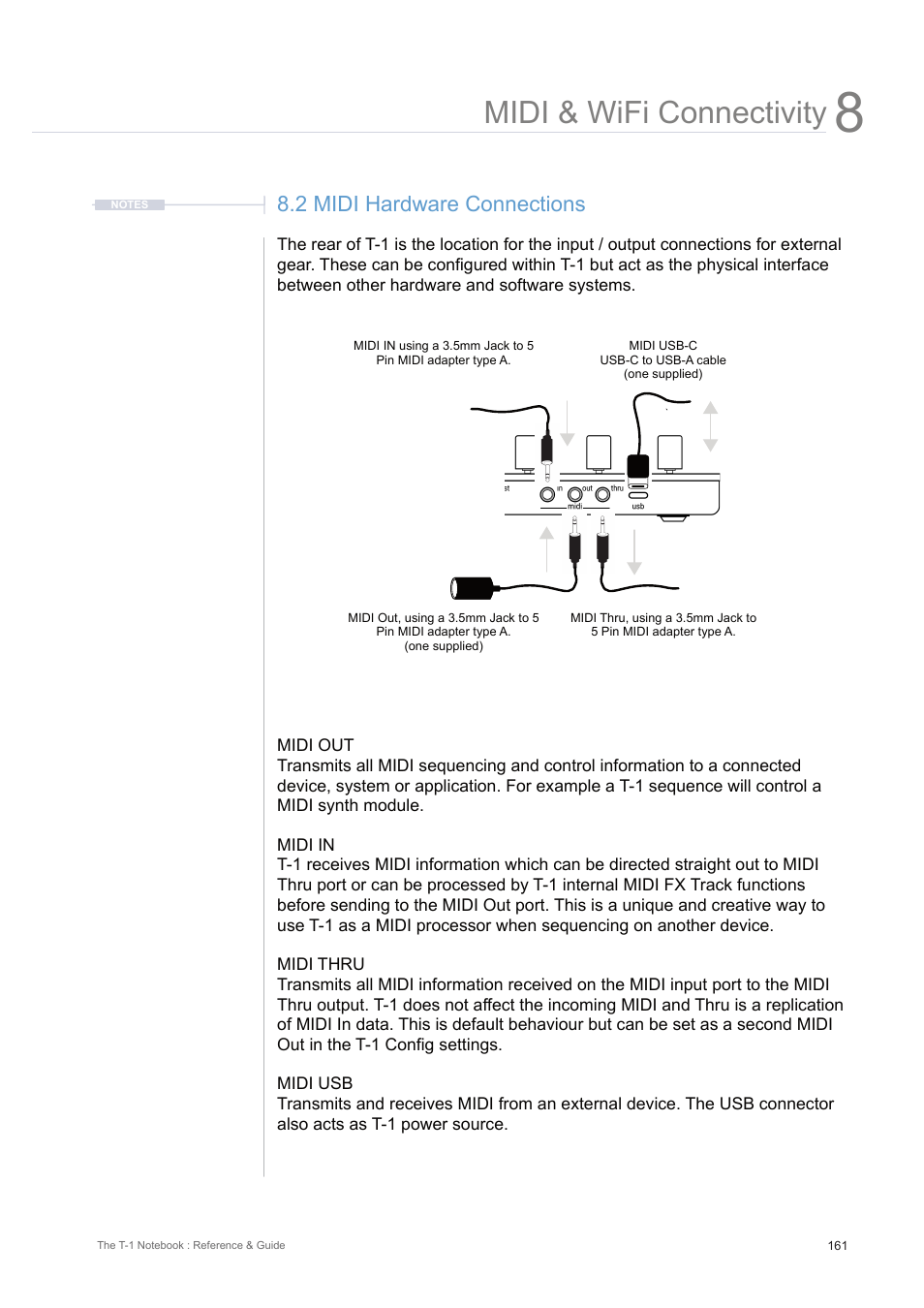 2 midi hardware connections, Midi & wifi connectivity | Torso Electronics T-1 16-Track Algorithmic Desktop Sequencer User Manual | Page 161 / 230