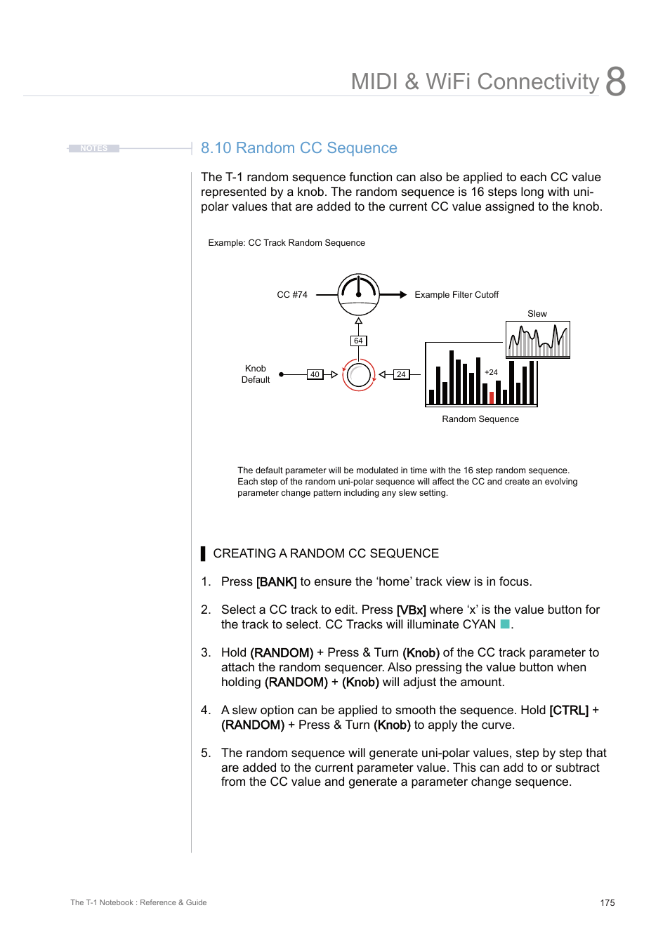 10 random cc sequence, Midi & wifi connectivity | Torso Electronics T-1 16-Track Algorithmic Desktop Sequencer User Manual | Page 175 / 230