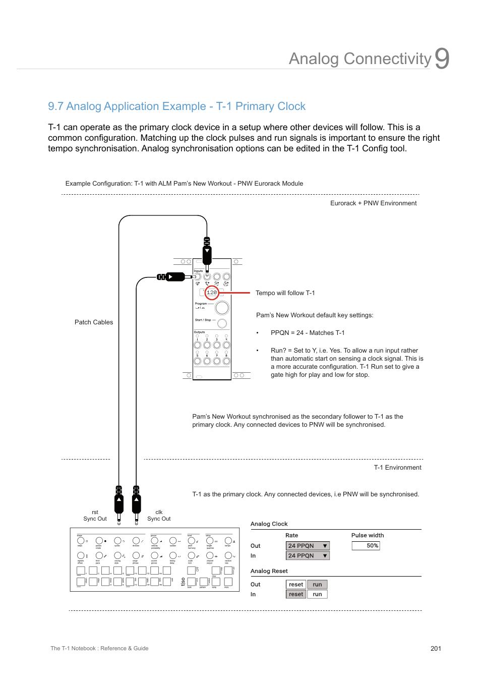 7 analog application example - t-1 primary clock, Analog connectivity | Torso Electronics T-1 16-Track Algorithmic Desktop Sequencer User Manual | Page 201 / 230