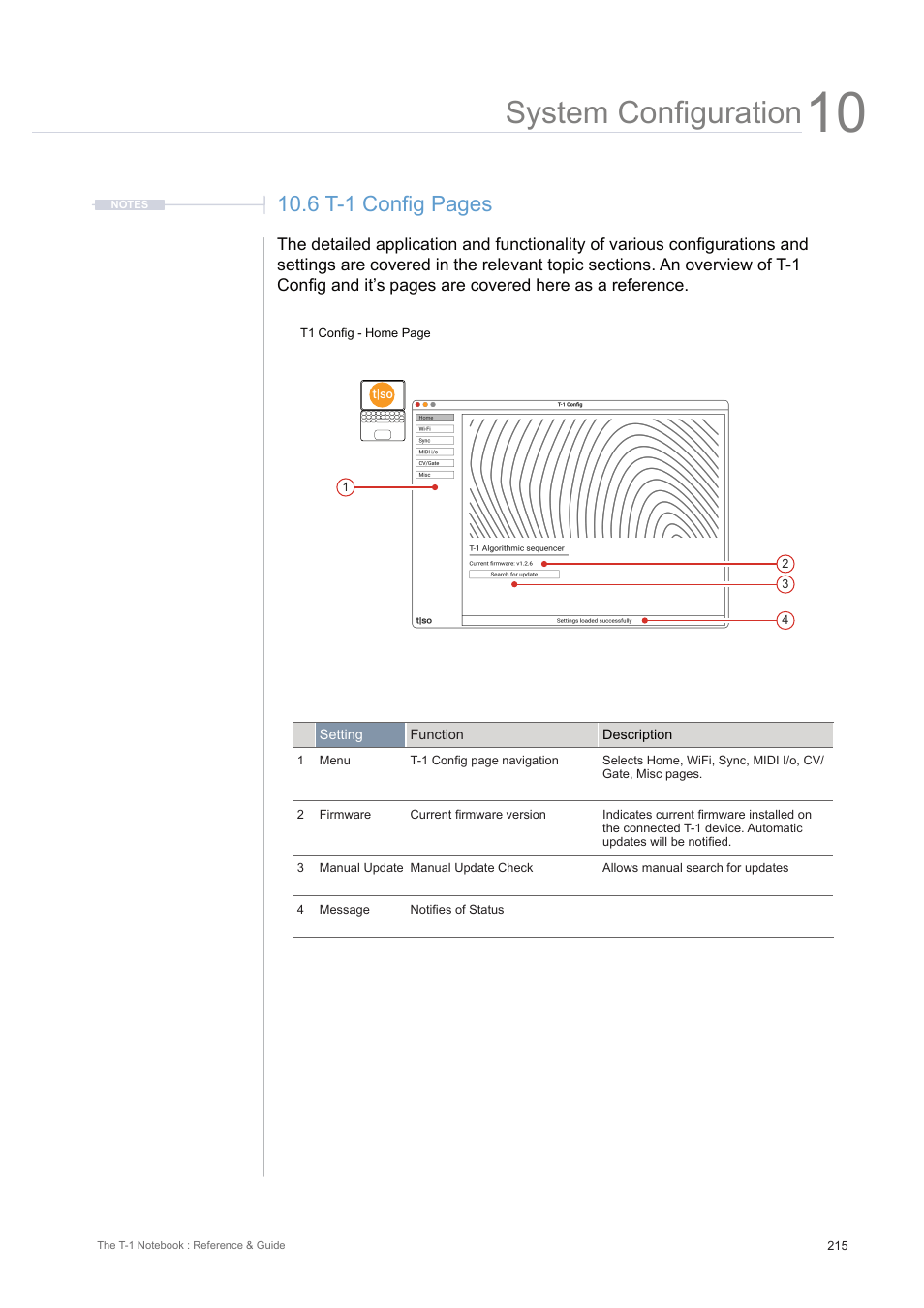 System configuration, 6 t-1 config pages | Torso Electronics T-1 16-Track Algorithmic Desktop Sequencer User Manual | Page 215 / 230