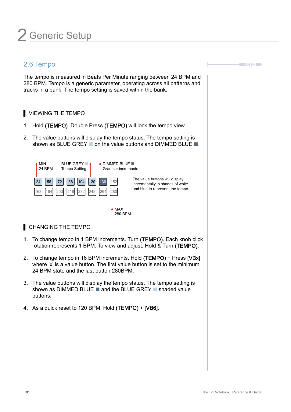6 tempo, Generic setup | Torso Electronics T-1 16-Track Algorithmic Desktop Sequencer User Manual | Page 38 / 230