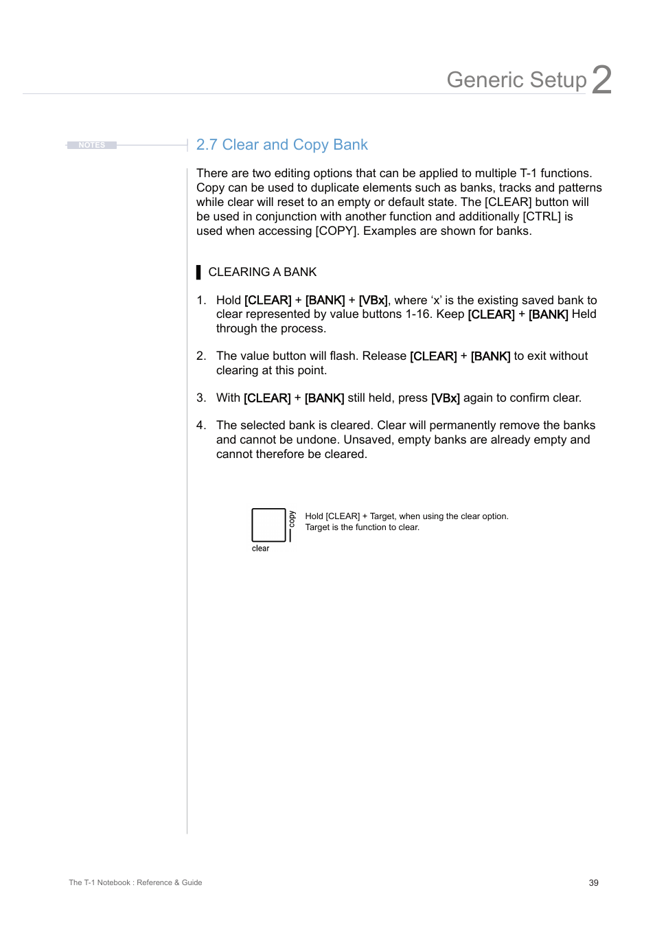 7 clear and copy bank, Generic setup | Torso Electronics T-1 16-Track Algorithmic Desktop Sequencer User Manual | Page 39 / 230