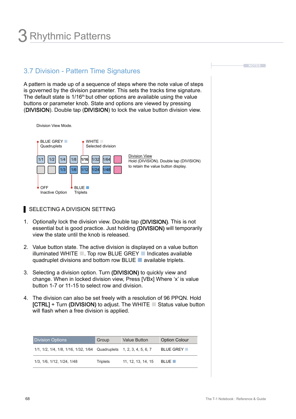 7 division - pattern time signatures, Rhythmic patterns | Torso Electronics T-1 16-Track Algorithmic Desktop Sequencer User Manual | Page 68 / 230
