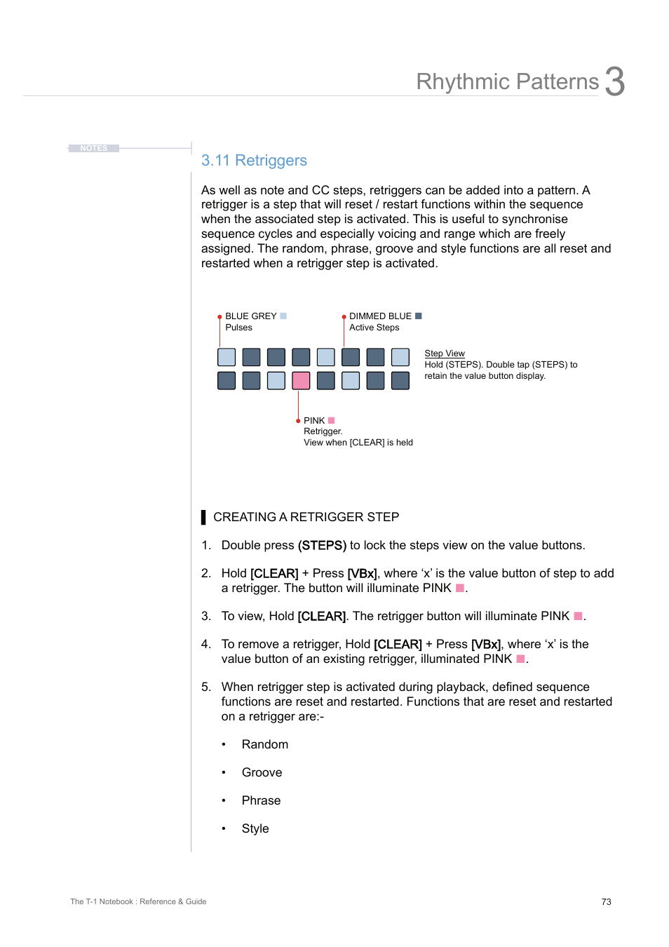 11 retriggers, Rhythmic patterns | Torso Electronics T-1 16-Track Algorithmic Desktop Sequencer User Manual | Page 73 / 230