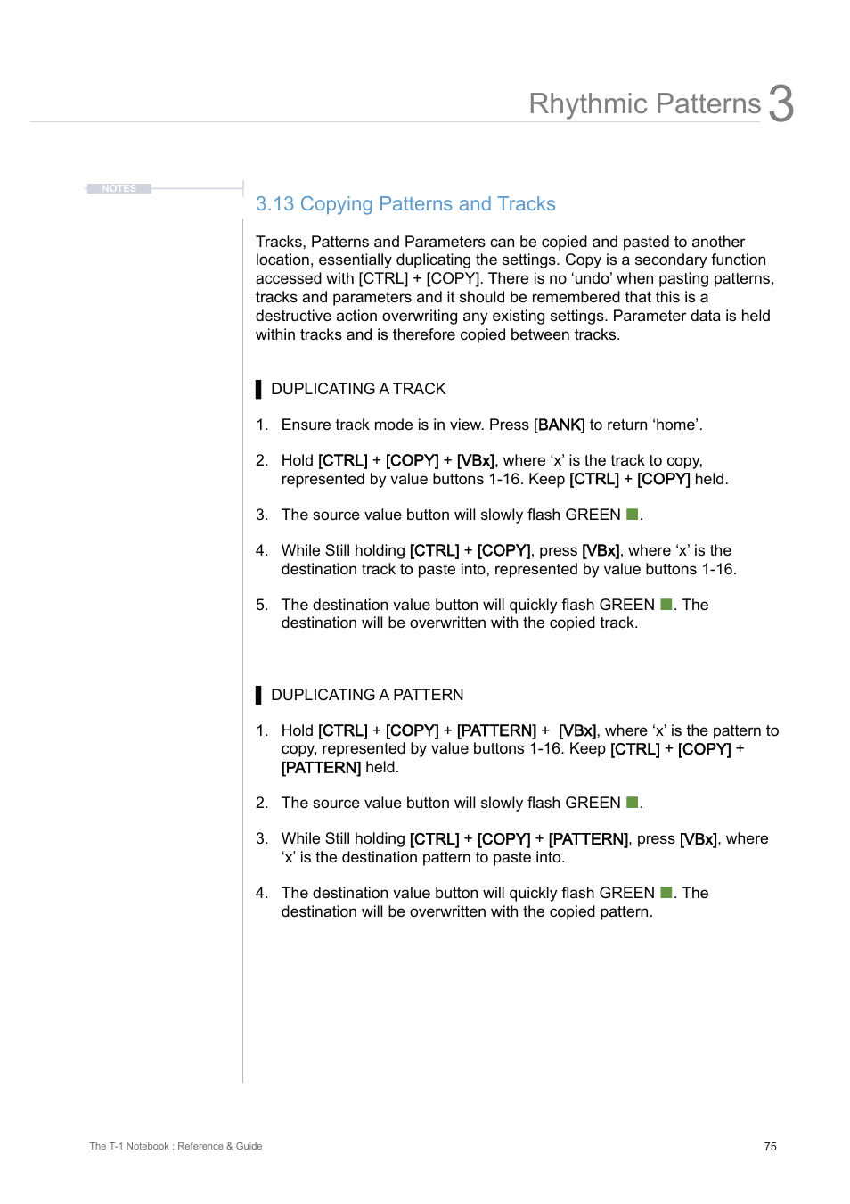 13 copying patterns and tracks, Rhythmic patterns | Torso Electronics T-1 16-Track Algorithmic Desktop Sequencer User Manual | Page 75 / 230