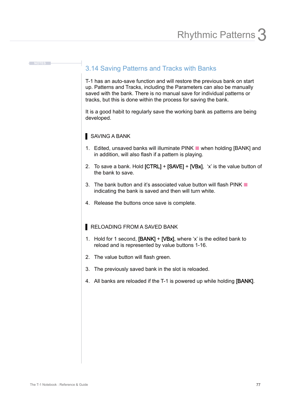 14 saving patterns and tracks with banks, Rhythmic patterns | Torso Electronics T-1 16-Track Algorithmic Desktop Sequencer User Manual | Page 77 / 230