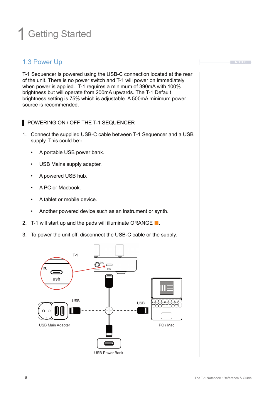 3 power up, Getting started | Torso Electronics T-1 16-Track Algorithmic Desktop Sequencer User Manual | Page 8 / 230