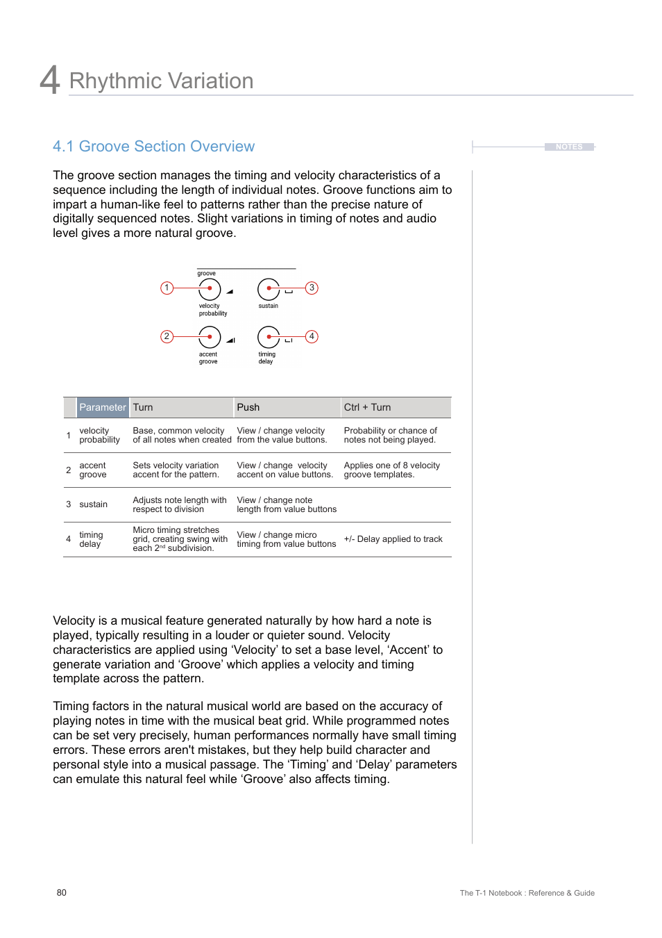 1 groove section overview, Rhythmic variation | Torso Electronics T-1 16-Track Algorithmic Desktop Sequencer User Manual | Page 80 / 230