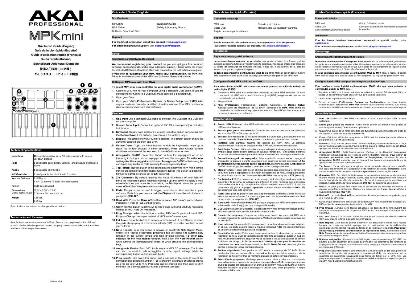 Akai Professional Akai MPK Mini MK3 25-Key MIDI Controller (Original) User Manual | 2 pages