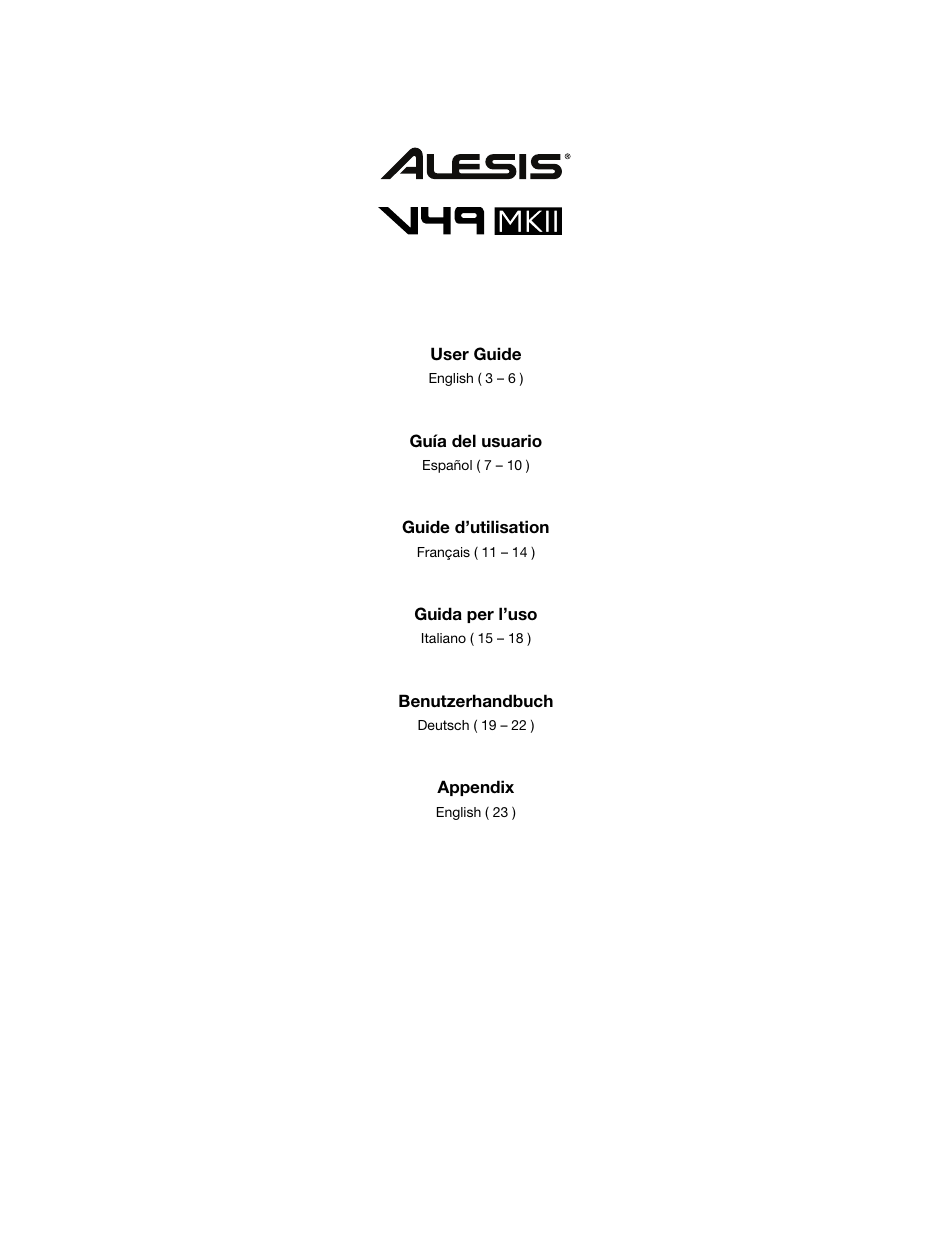 ALESIS V49 MKII 49-Key USB MIDI Keyboard Controller User Manual | 24 pages