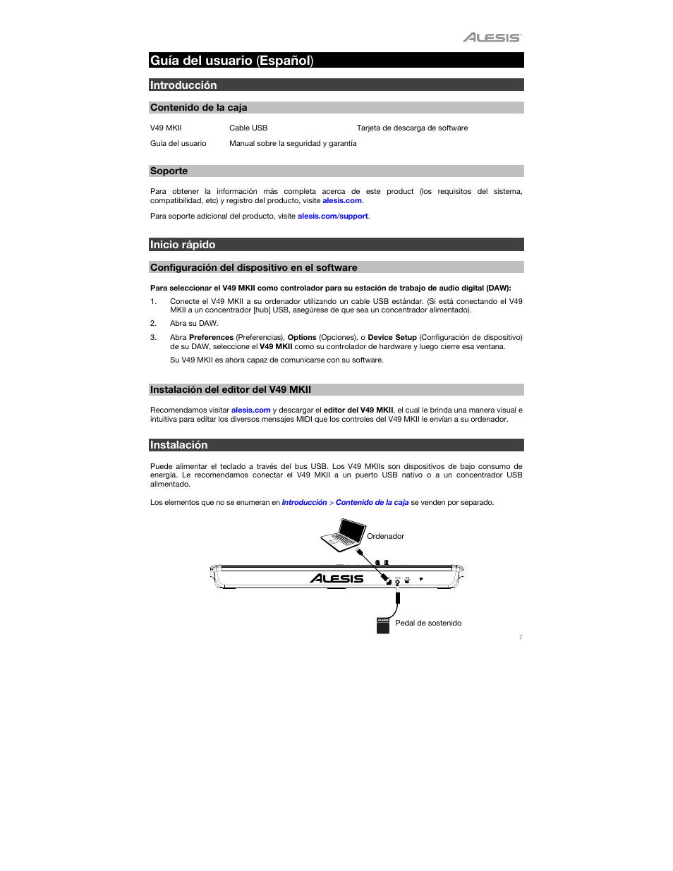 ALESIS V49 MKII 49-Key USB MIDI Keyboard Controller User Manual | Page 7 / 24