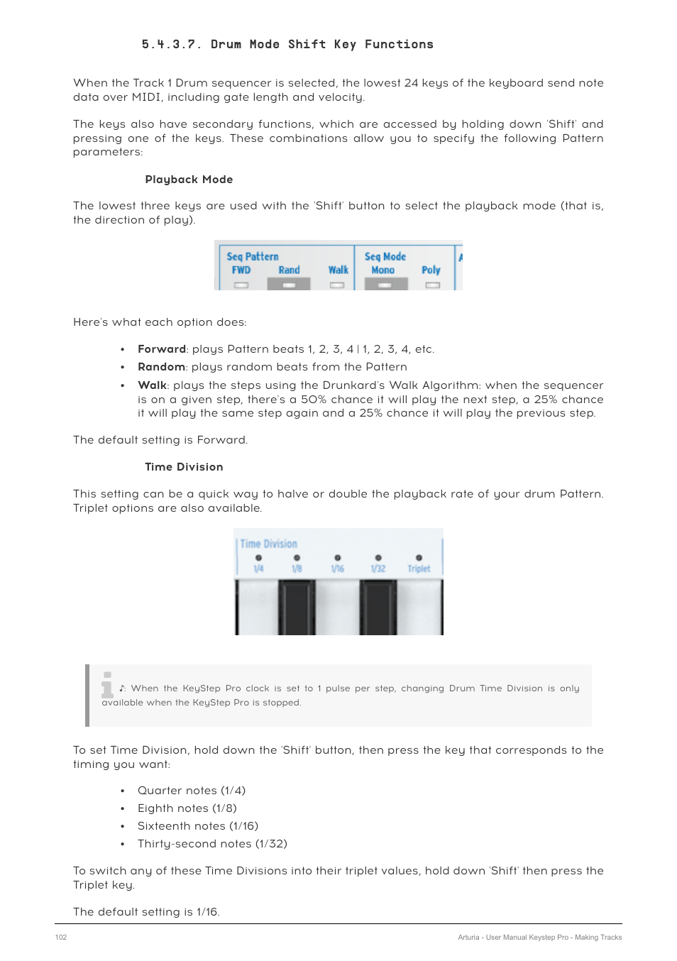 Drum mode shift key functions | Arturia KeyStep Pro Keyboard with Advanced Sequencer and Arpeggiator User Manual | Page 108 / 186