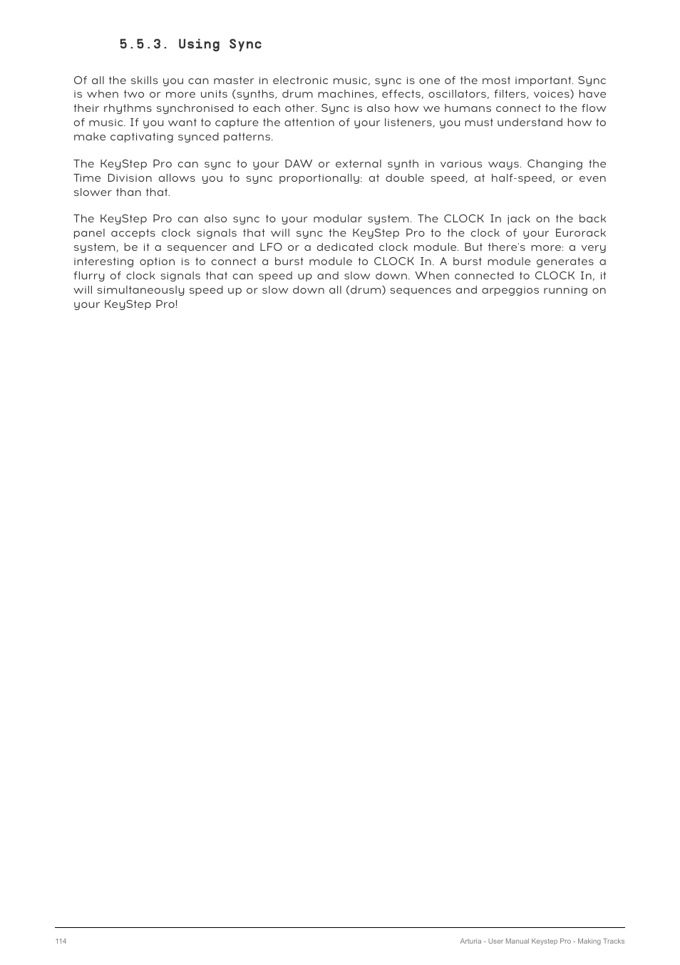 Using sync | Arturia KeyStep Pro Keyboard with Advanced Sequencer and Arpeggiator User Manual | Page 120 / 186