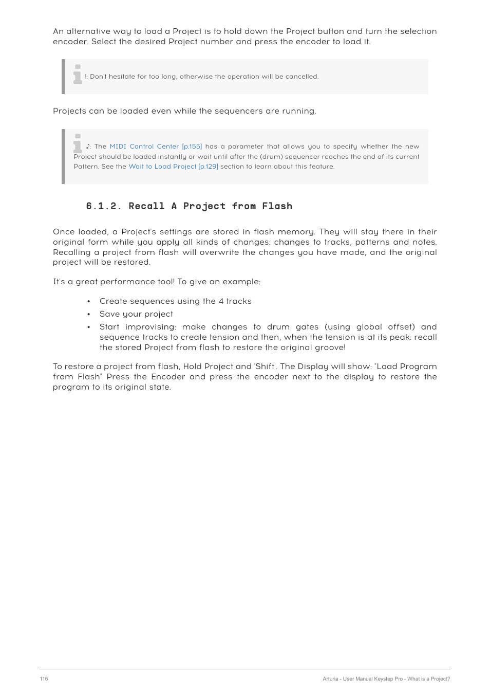 Recall a project from flash | Arturia KeyStep Pro Keyboard with Advanced Sequencer and Arpeggiator User Manual | Page 122 / 186
