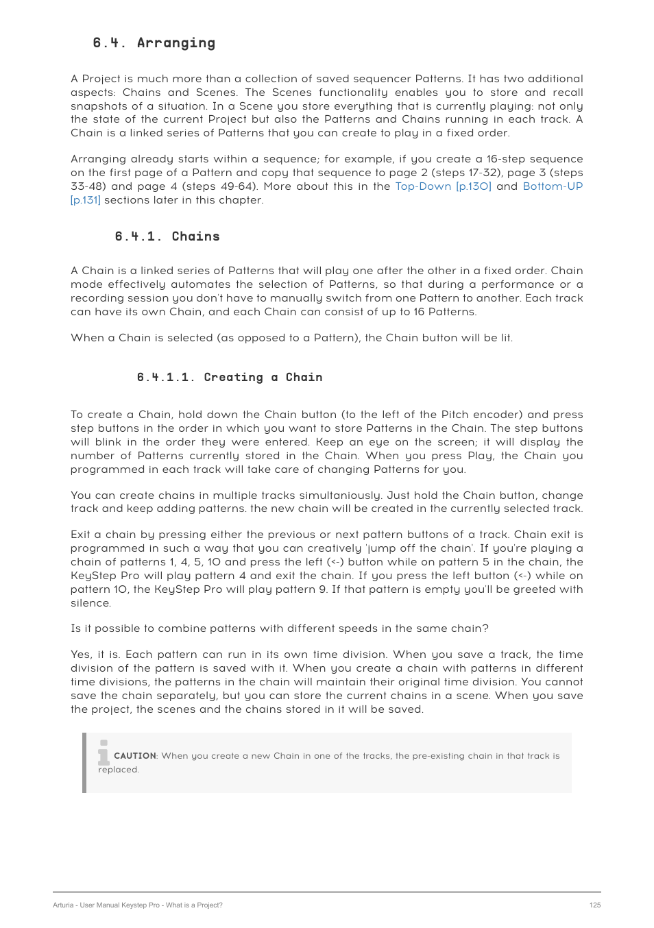 Arranging, Chains, Creating a chain | Arturia KeyStep Pro Keyboard with Advanced Sequencer and Arpeggiator User Manual | Page 131 / 186