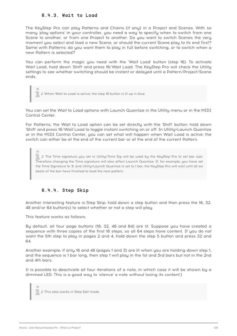 Wait to load, Step skip | Arturia KeyStep Pro Keyboard with Advanced Sequencer and Arpeggiator User Manual | Page 135 / 186