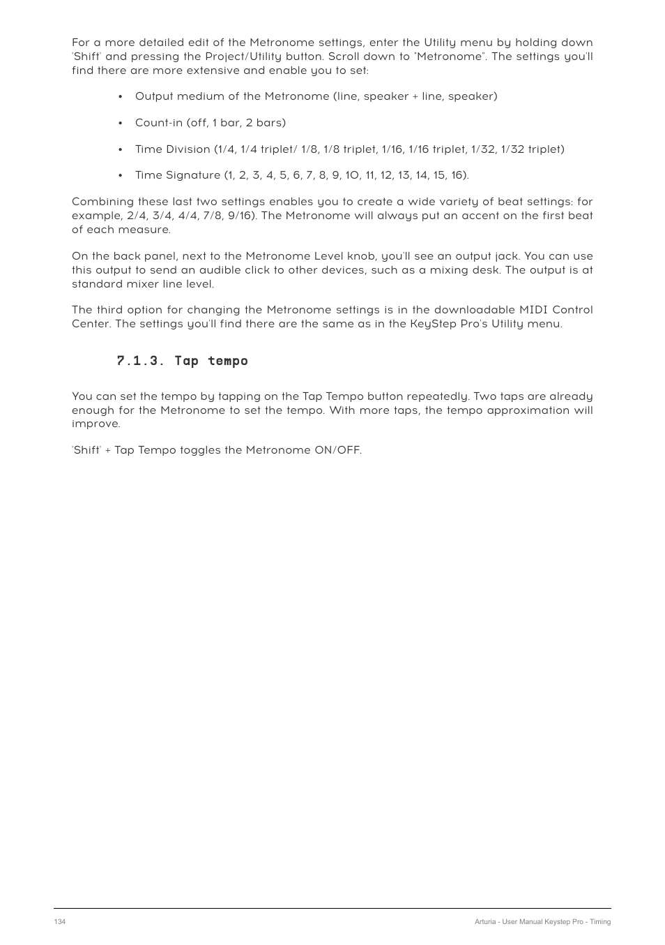 Tap tempo | Arturia KeyStep Pro Keyboard with Advanced Sequencer and Arpeggiator User Manual | Page 140 / 186