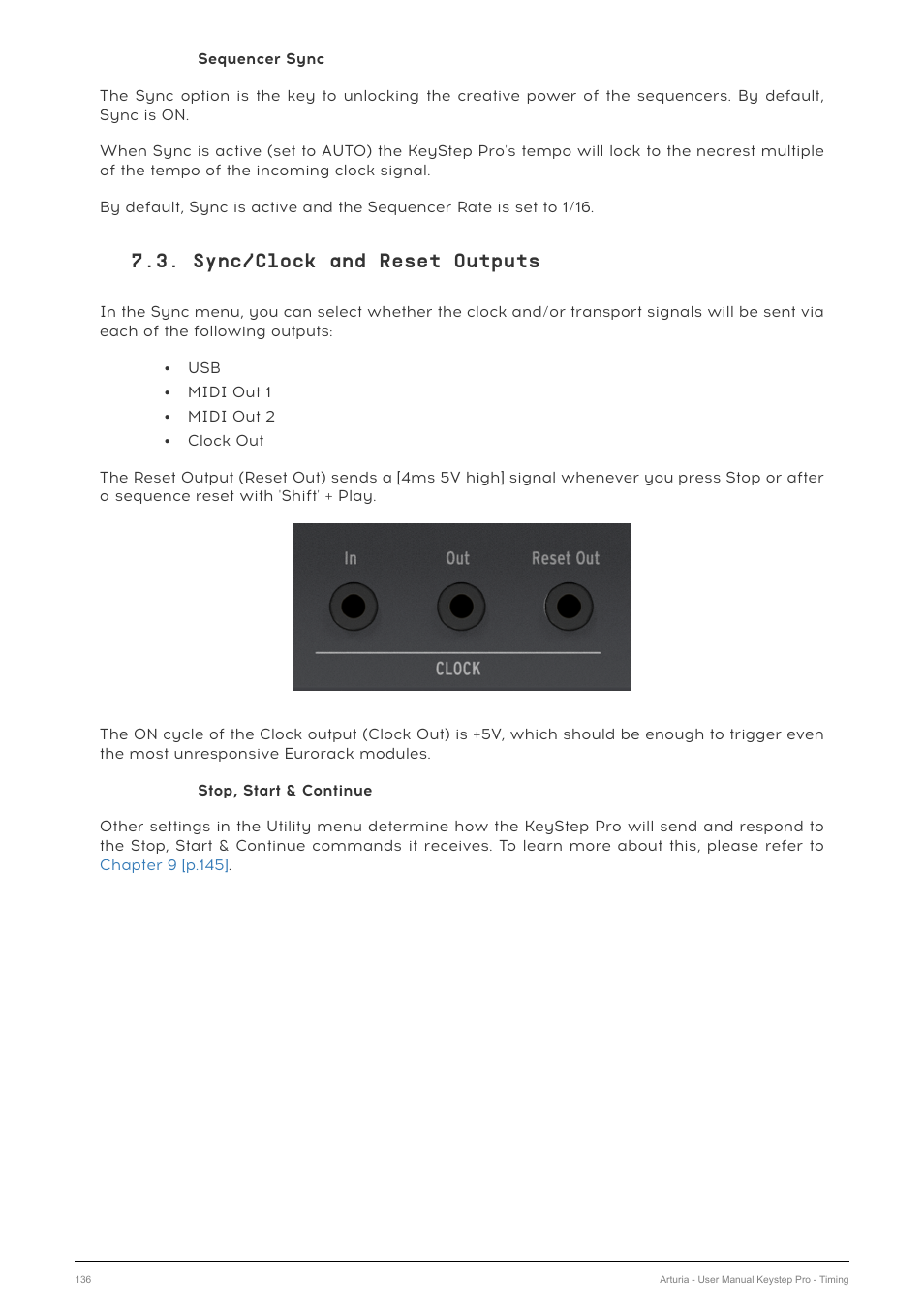 Sync/clock and reset outputs | Arturia KeyStep Pro Keyboard with Advanced Sequencer and Arpeggiator User Manual | Page 142 / 186