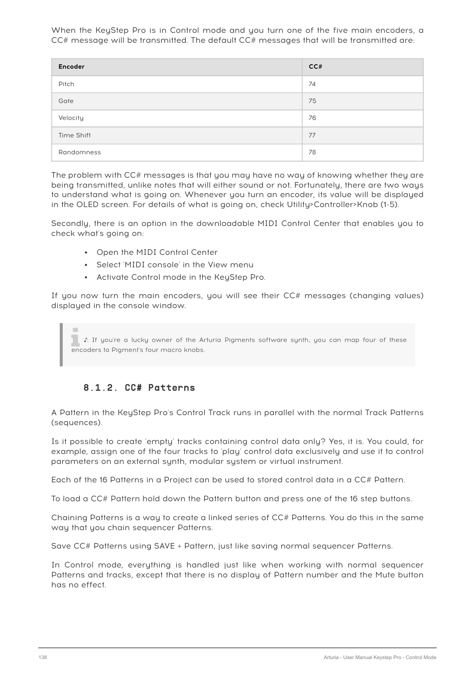 Cc# patterns | Arturia KeyStep Pro Keyboard with Advanced Sequencer and Arpeggiator User Manual | Page 144 / 186