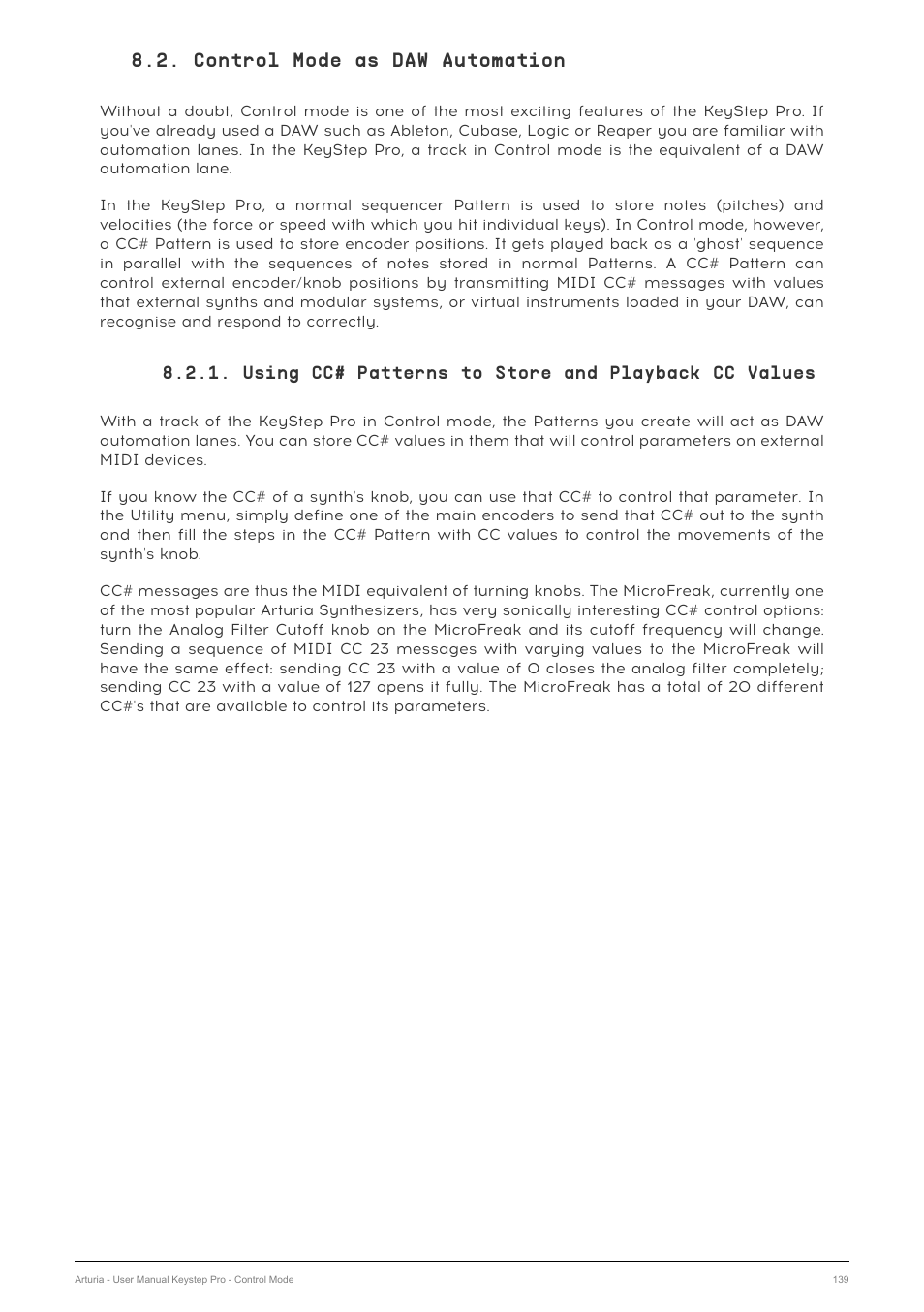 Control mode as daw automation, Using cc# patterns to store and playback cc values | Arturia KeyStep Pro Keyboard with Advanced Sequencer and Arpeggiator User Manual | Page 145 / 186