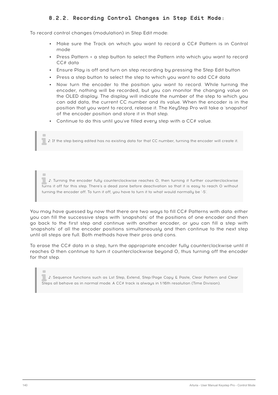 Recording control changes in step edit mode | Arturia KeyStep Pro Keyboard with Advanced Sequencer and Arpeggiator User Manual | Page 146 / 186